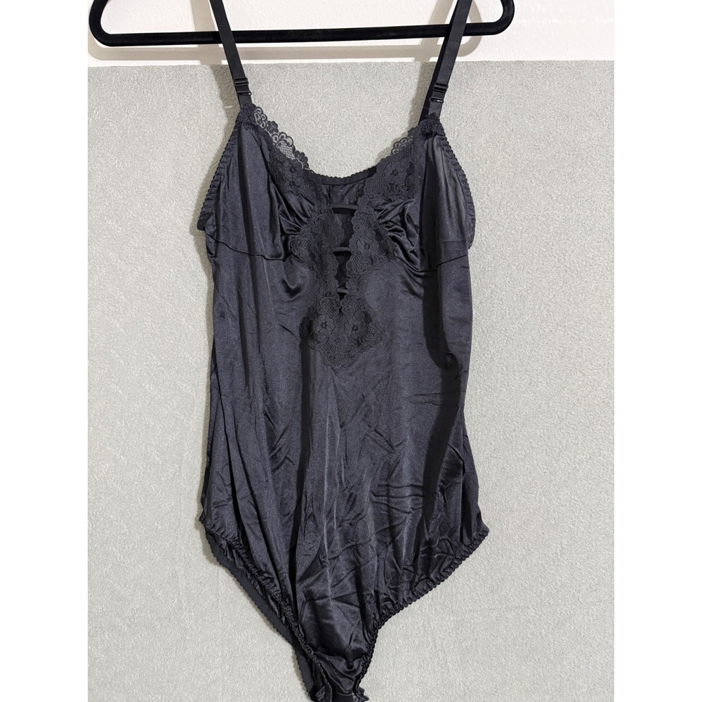 Vintage Shadowline Black Nylon Lace Bodysuit Lingerie Made in USA Size 32